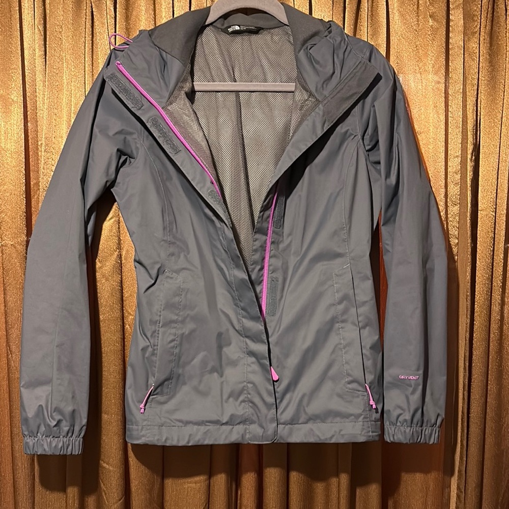 The North Face Gray and Pink Jacket with Hooded Design